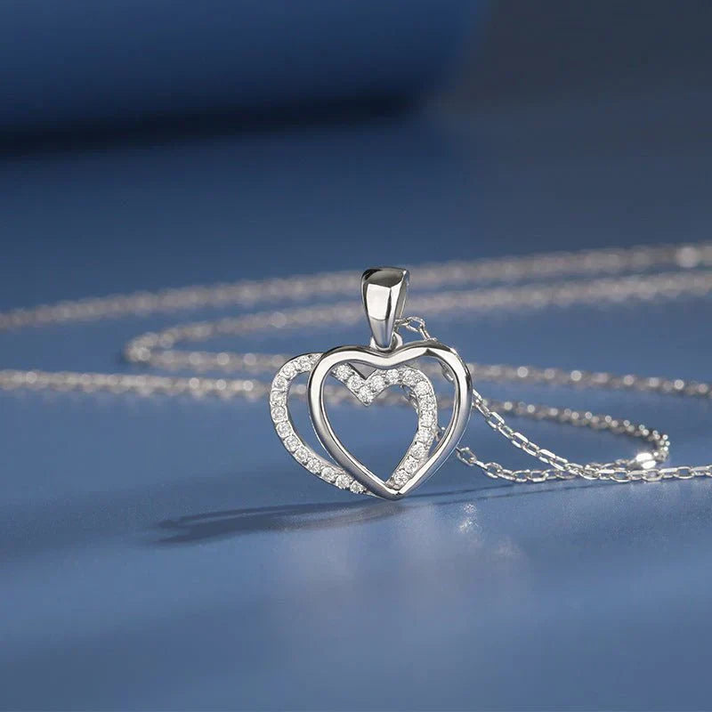 925 Sterling Silver Double Heart-shaped Necklace For Women Summer Digitalshoper