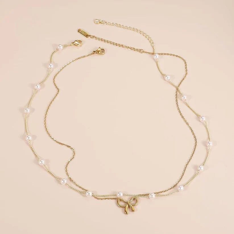 Women's Minimalist And Versatile Pearl Bow Necklace Fashion Jewelry Digitalshoper